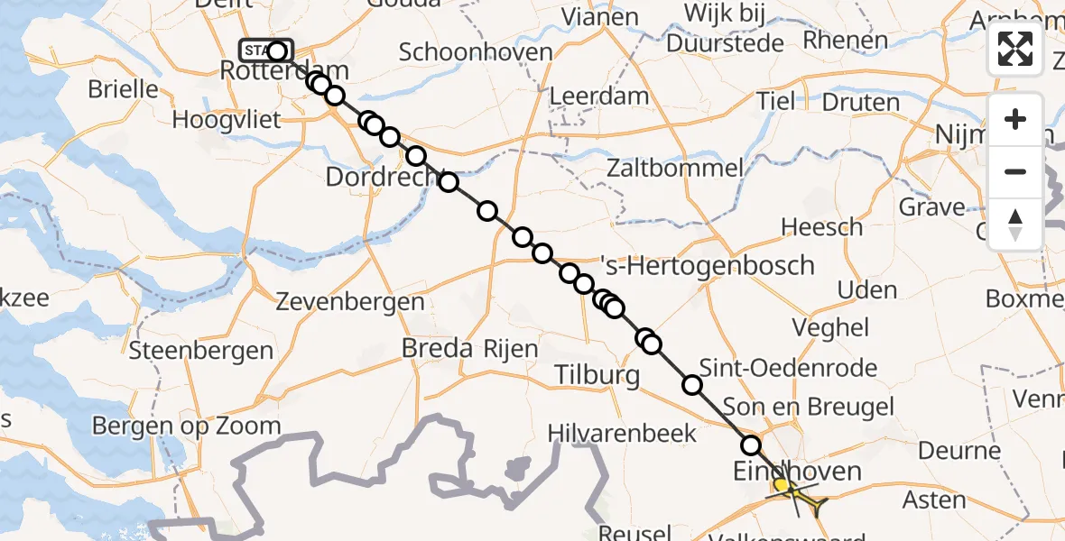 Routekaart van de vlucht: Lifeliner 2 naar Eindhoven