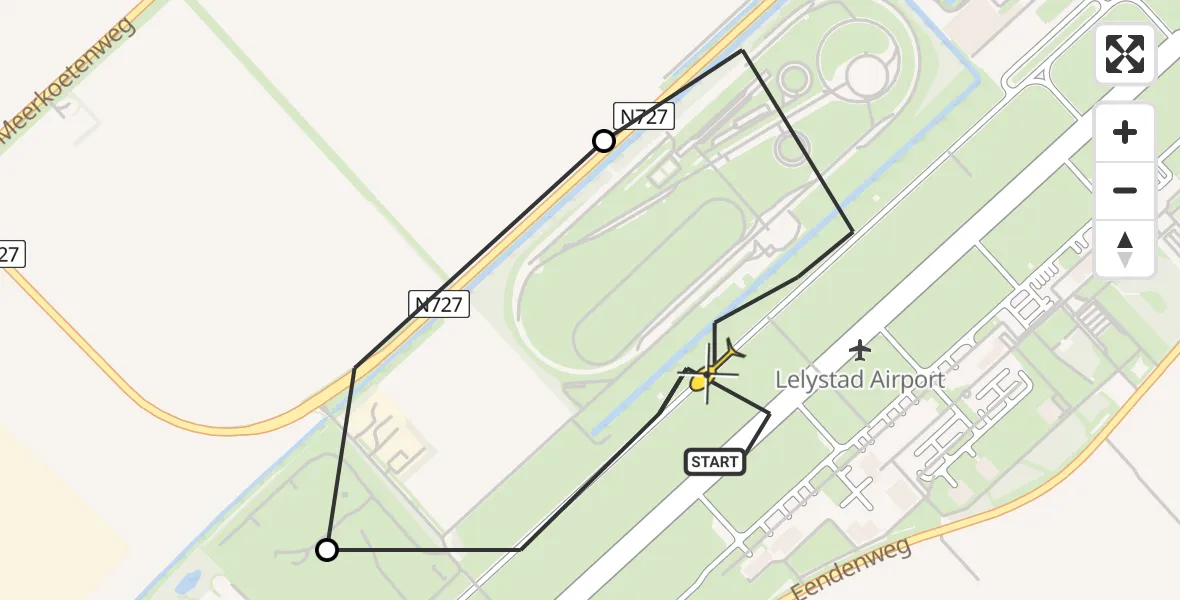 Vluchtroute Traumahelikopter van Lelystad Airport naar Lelystad Airport