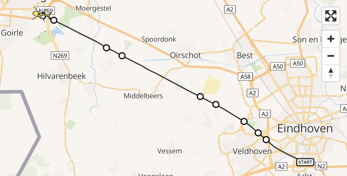 Routekaart van de vlucht: Lifeliner 2 naar Tilburg