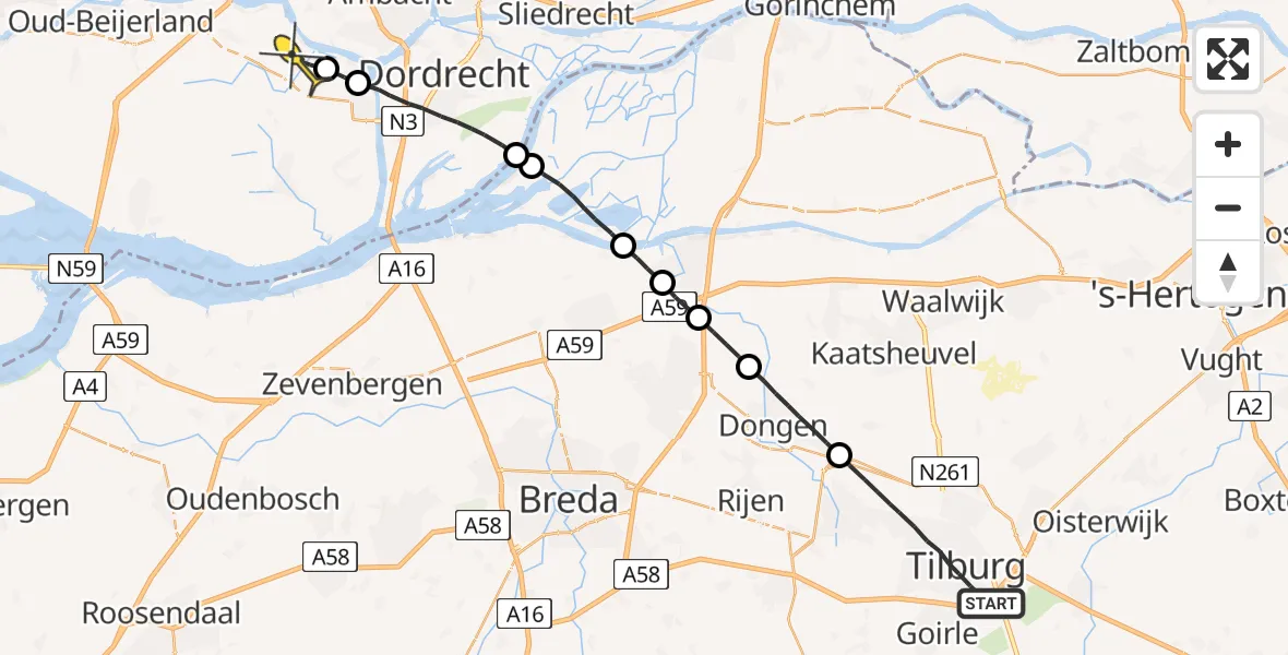 Routekaart van de vlucht: Lifeliner 2 naar Puttershoek