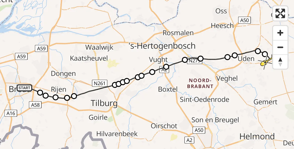 Routekaart van de vlucht: Lifeliner 3 naar Vliegbasis Volkel