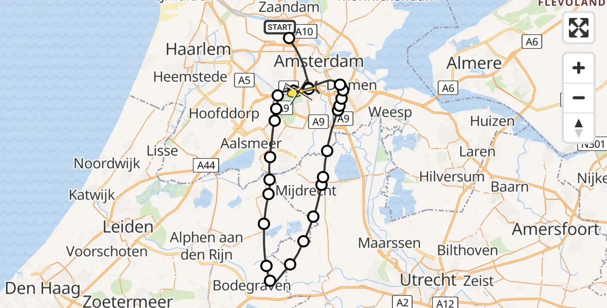 Routekaart van de vlucht: Lifeliner 1 naar VU Medisch Centrum Amsterdam