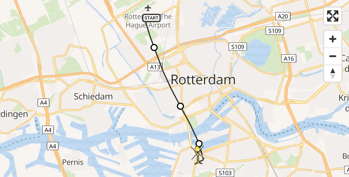 Routekaart van de vlucht: Lifeliner 2 naar Rotterdam