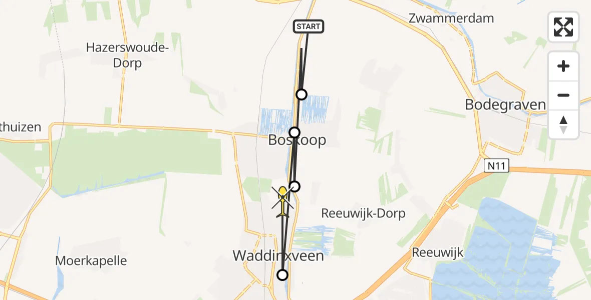 Routekaart van de vlucht: Politiehelikopter naar Waddinxveen