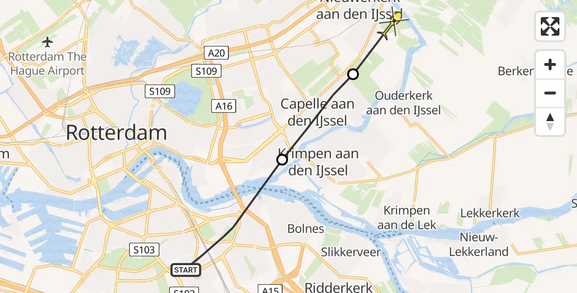 Routekaart van de vlucht: Politieheli naar Nieuwerkerk aan den IJssel