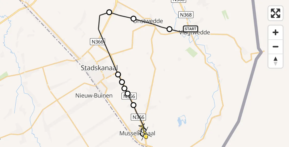 Routekaart van de vlucht: Lifeliner 4 naar Mussel