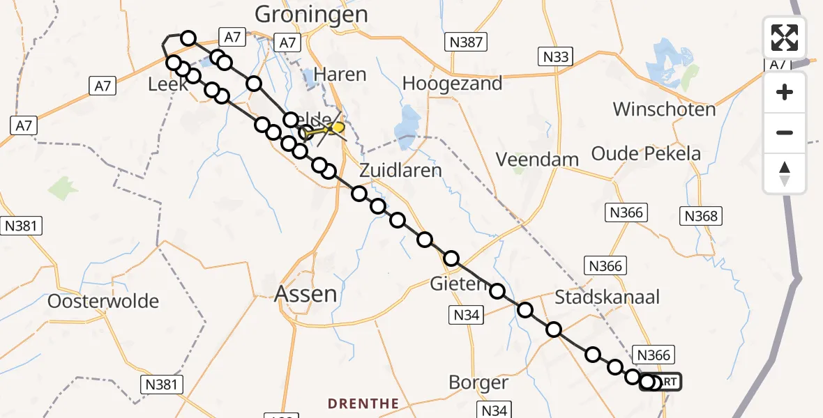 Routekaart van de vlucht: Lifeliner 4 naar Groningen Airport Eelde