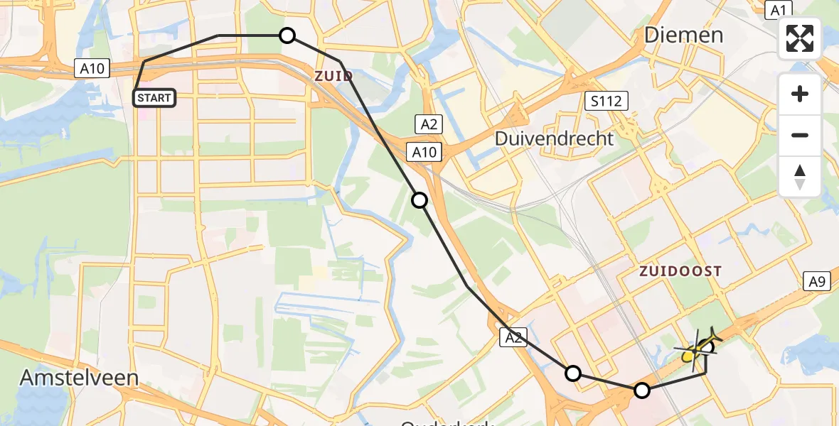 Routekaart van de vlucht: Lifeliner 1 naar Amsterdam