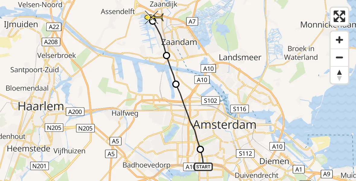 Routekaart van de vlucht: Lifeliner 1 naar Koog aan de Zaan