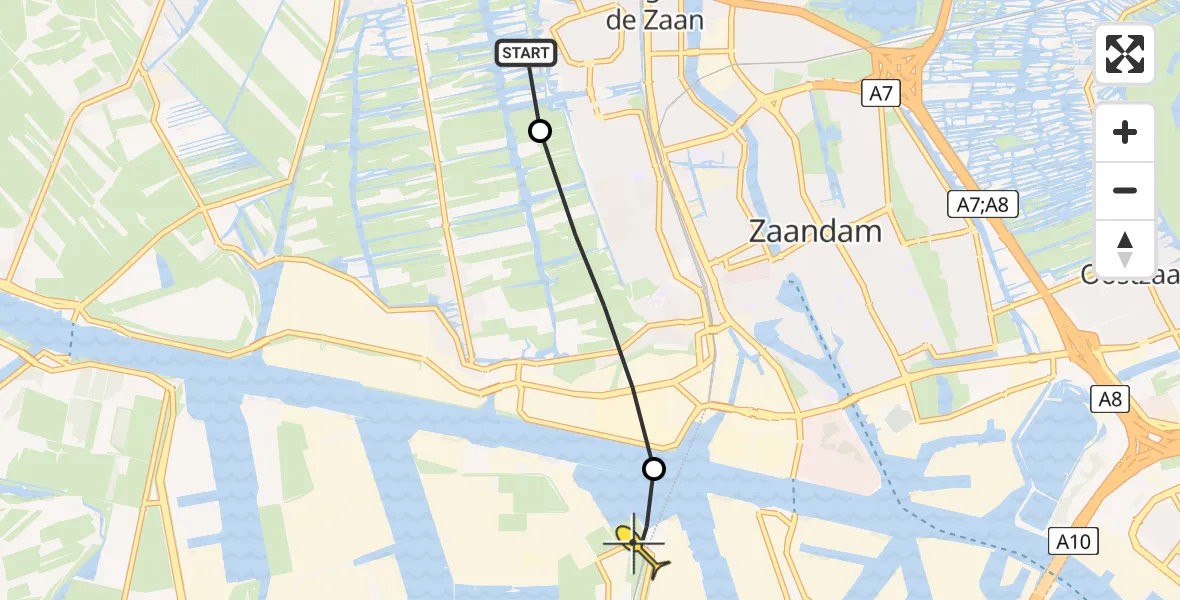 Routekaart van de vlucht: Lifeliner 1 naar Amsterdam Heliport