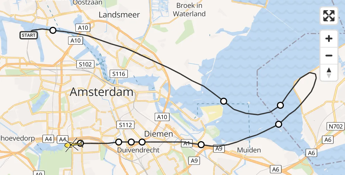 Routekaart van de vlucht: Lifeliner 1 naar VU Medisch Centrum Amsterdam
