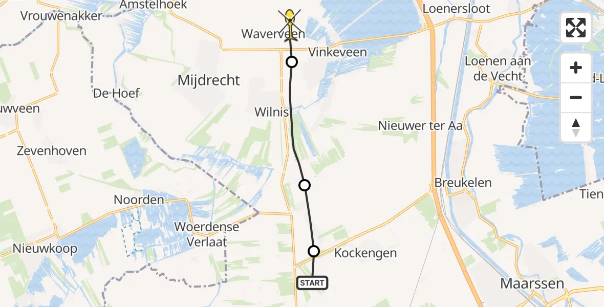 Routekaart van de vlucht: Politiehelikopter naar Vinkeveen