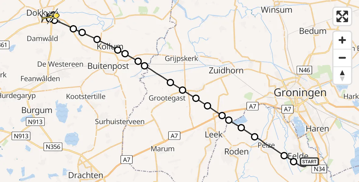 Routekaart van de vlucht: Lifeliner 4 naar Dokkum