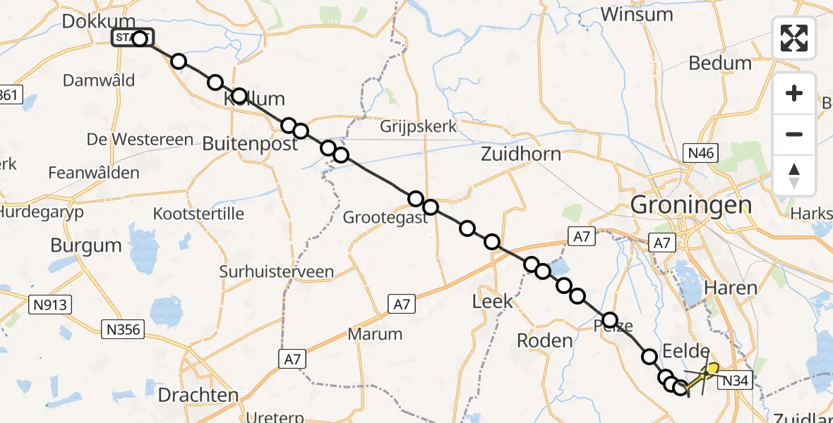 Routekaart van de vlucht: Lifeliner 4 naar Groningen Airport Eelde