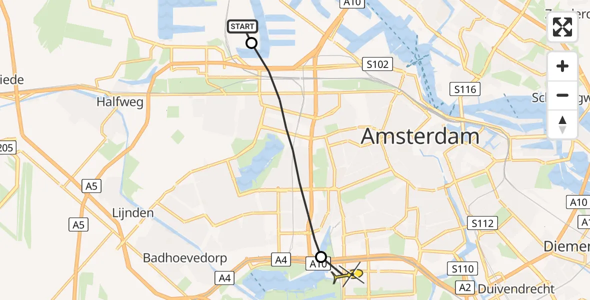 Routekaart van de vlucht: Lifeliner 1 naar VU Medisch Centrum Amsterdam