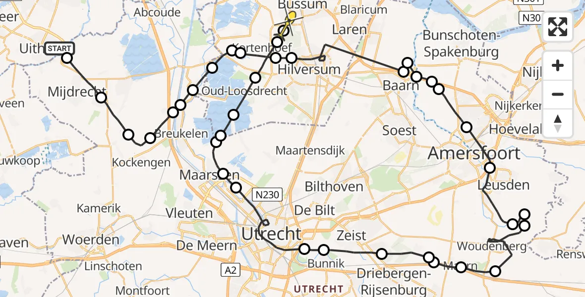 Routekaart van de vlucht: Politieheli naar Bussum