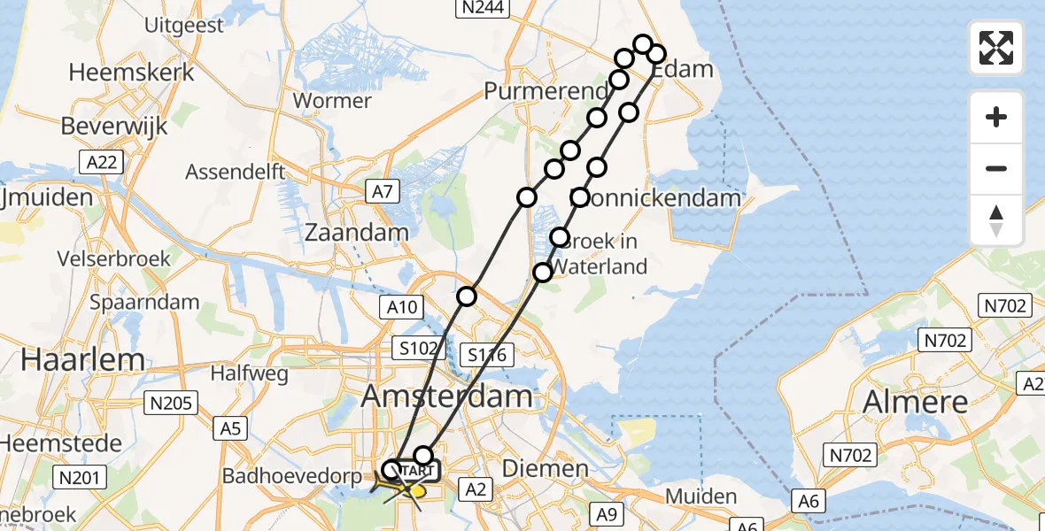 Routekaart van de vlucht: Lifeliner 1 naar VU Medisch Centrum Amsterdam