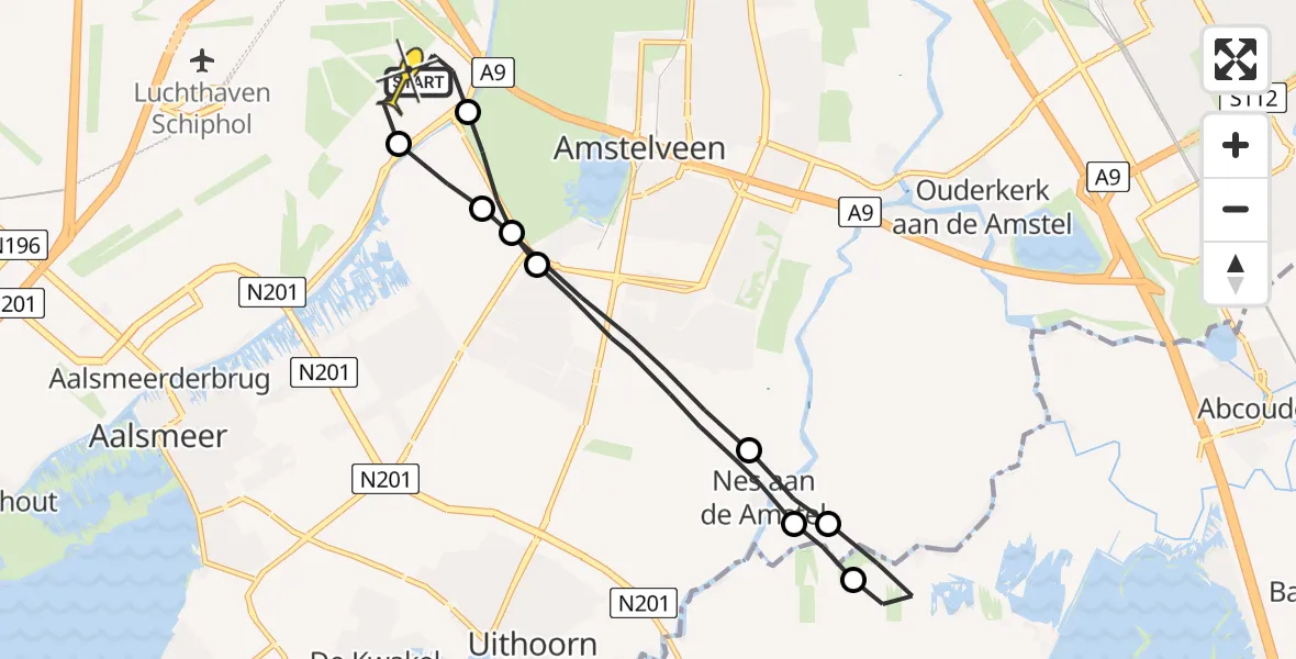 Routekaart van de vlucht: Politieheli naar Schiphol