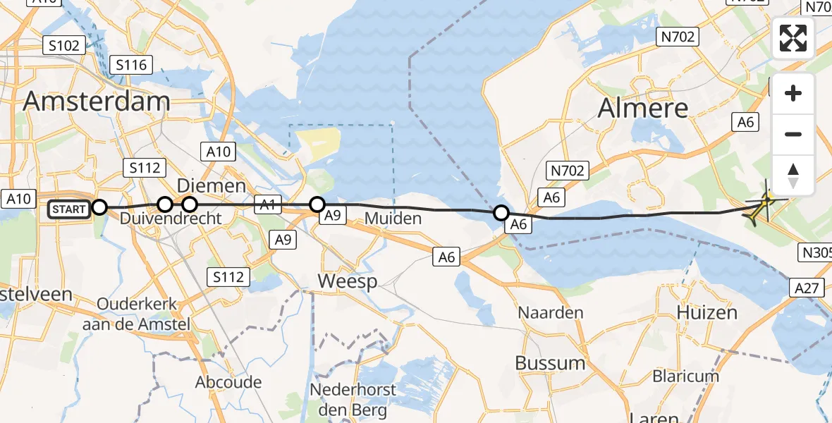 Routekaart van de vlucht: Lifeliner 1 naar Almere