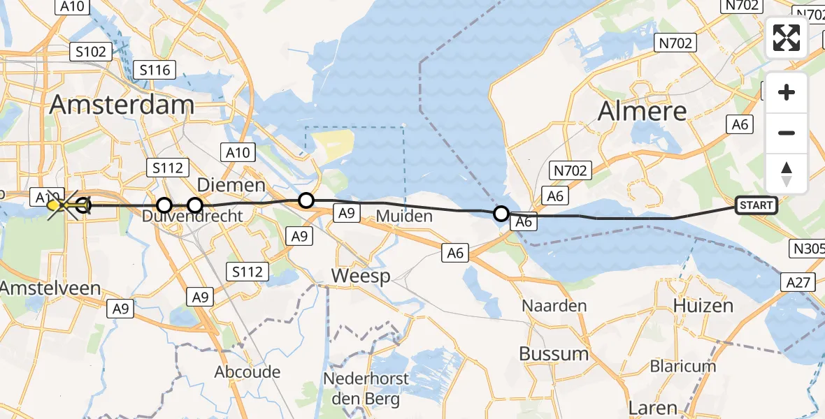 Routekaart van de vlucht: Lifeliner 1 naar VU Medisch Centrum Amsterdam