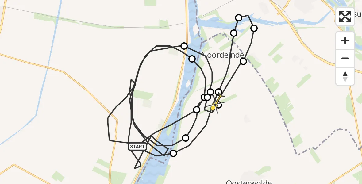 Routekaart van de vlucht: Politieheli naar Oosterwolde Gld