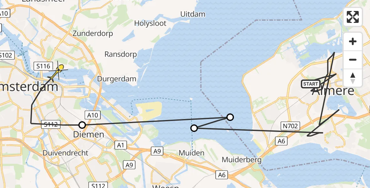 Routekaart van de vlucht: Politiehelikopter naar Amsterdam
