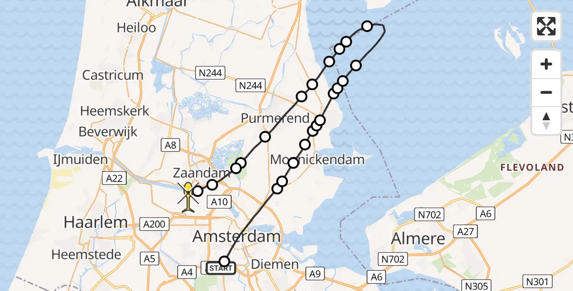 Routekaart van de vlucht: Lifeliner 1 naar Amsterdam Heliport