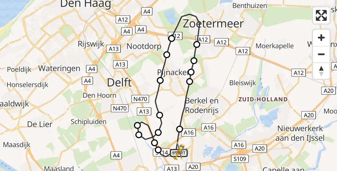 Vluchtroute Traumahelikopter Rotterdam The Hague Airport - Rotterdam The Hague Airport, 08 april 2023, 10:47