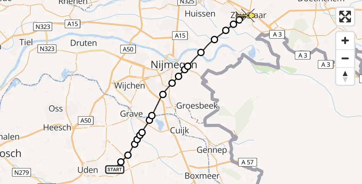 Routekaart van de vlucht: Lifeliner 3 naar Zevenaar