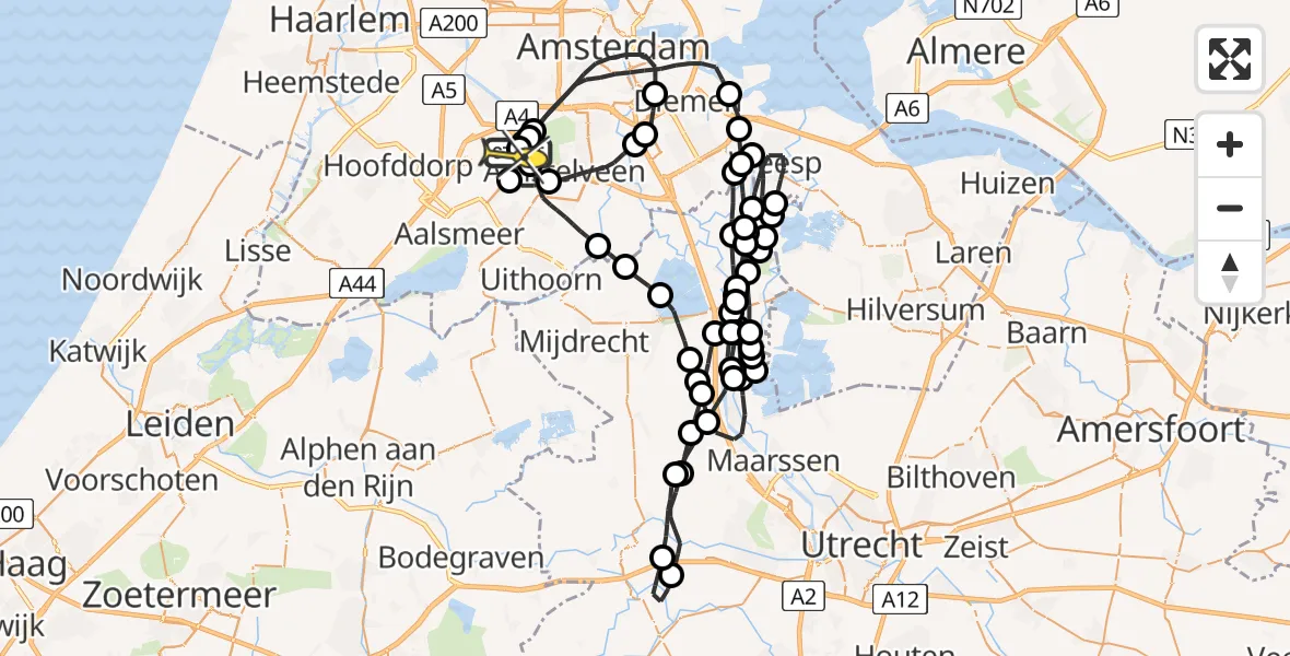 Routekaart van de vlucht: Politieheli naar Schiphol