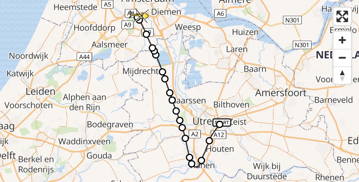 Routekaart van de vlucht: Lifeliner 1 naar VU Medisch Centrum Amsterdam