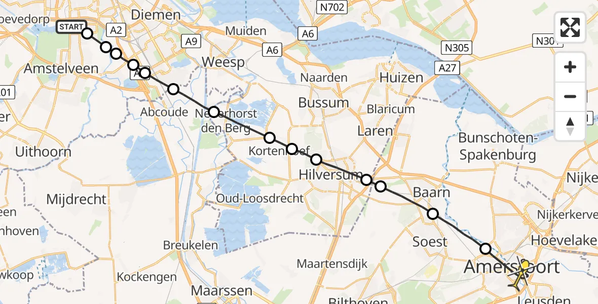 Routekaart van de vlucht: Lifeliner 1 naar Amersfoort