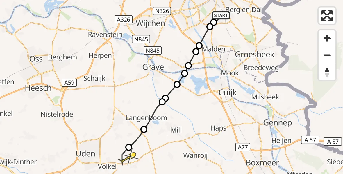 Routekaart van de vlucht: Lifeliner 3 naar Vliegbasis Volkel