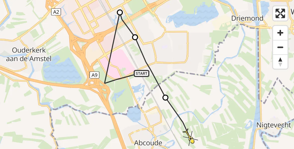 Routekaart van de vlucht: Politieheli naar Abcoude