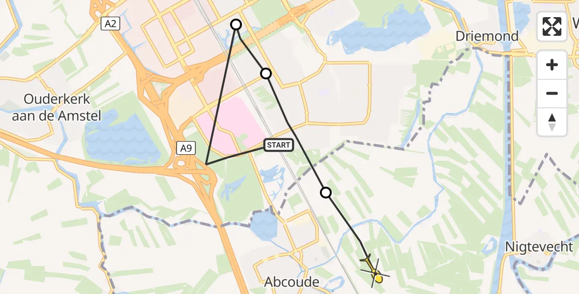 Routekaart van de vlucht: Politiehelikopter naar Abcoude