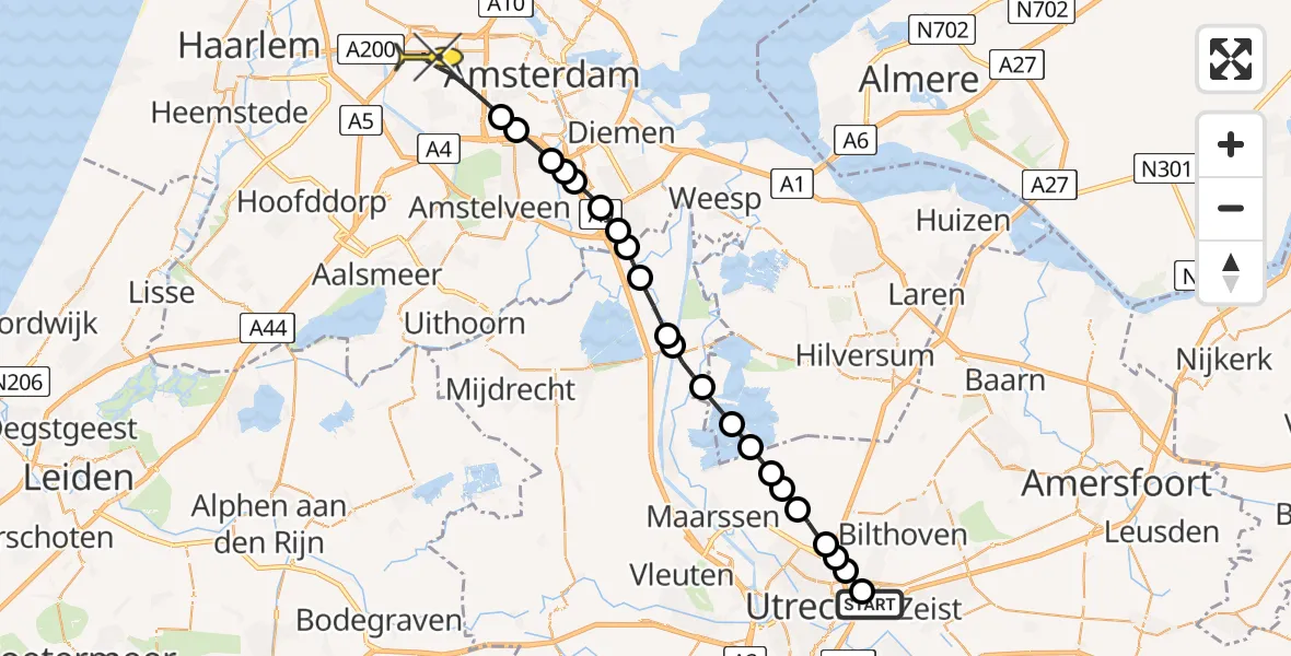 Routekaart van de vlucht: Lifeliner 2 naar Amsterdam