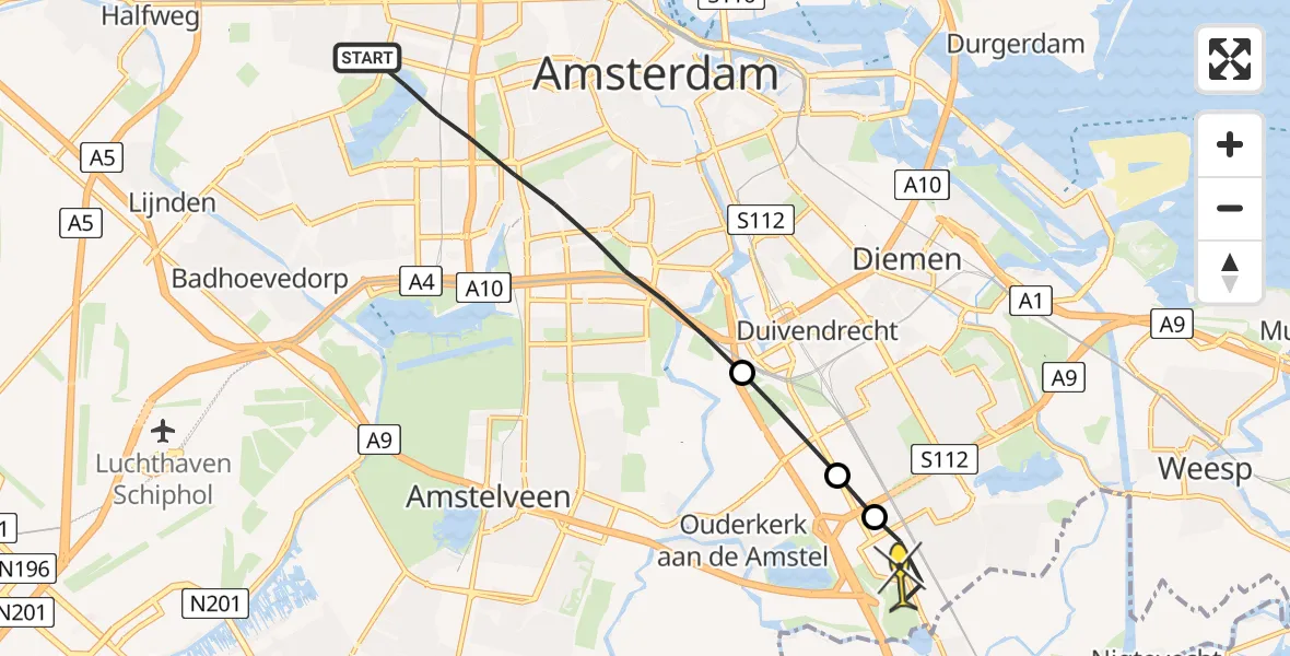 Routekaart van de vlucht: Lifeliner 2 naar Academisch Medisch Centrum (AMC)