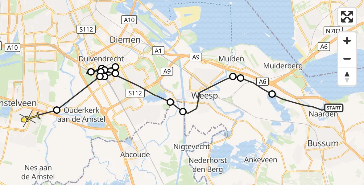 Routekaart van de vlucht: Politiehelikopter naar Amstelveen