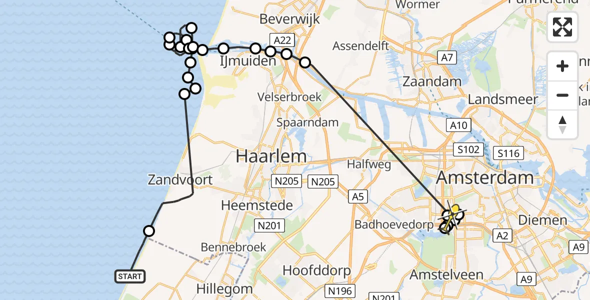 Routekaart van de vlucht: Politiehelikopter naar VU Medisch Centrum Amsterdam