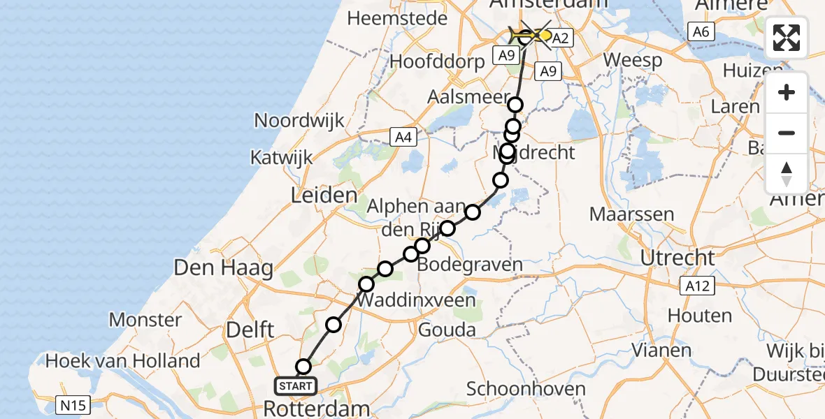 Routekaart van de vlucht: Lifeliner 1 naar VU Medisch Centrum Amsterdam