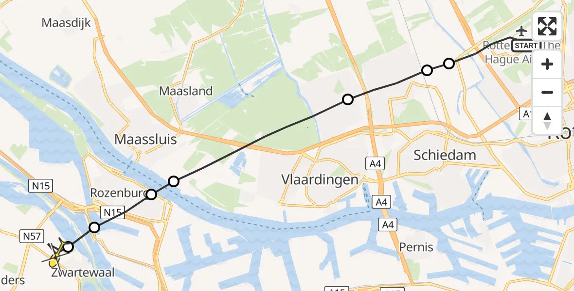 Routekaart van de vlucht: Lifeliner 2 naar Zwartewaal