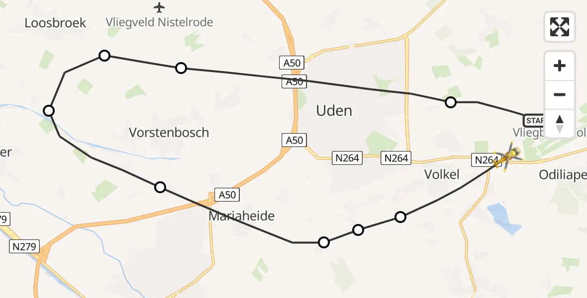 Vluchtroute Traumahelikopter Vliegbasis Volkel - Vliegbasis Volkel, 08 april 2023, 16:46