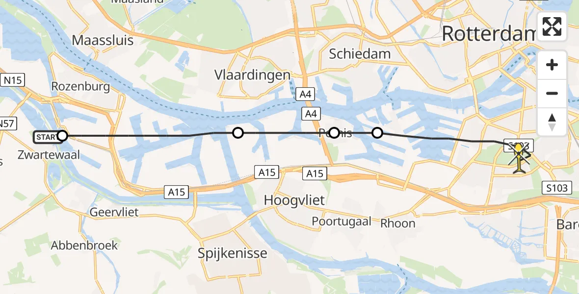 Routekaart van de vlucht: Lifeliner 2 naar Rotterdam