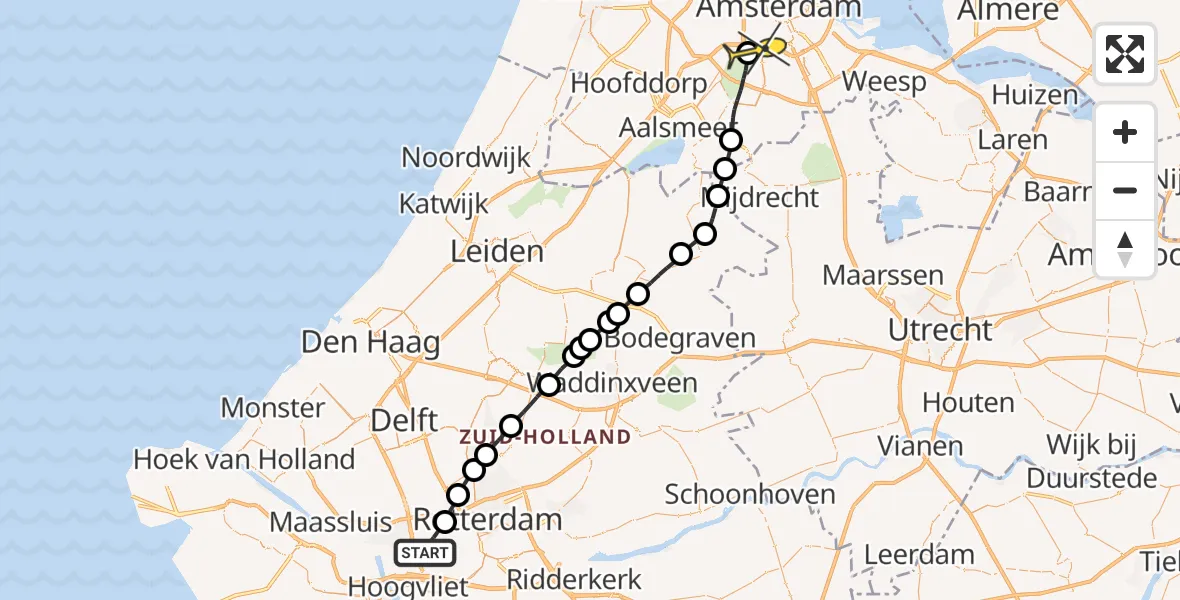 Routekaart van de vlucht: Lifeliner 1 naar VU Medisch Centrum Amsterdam