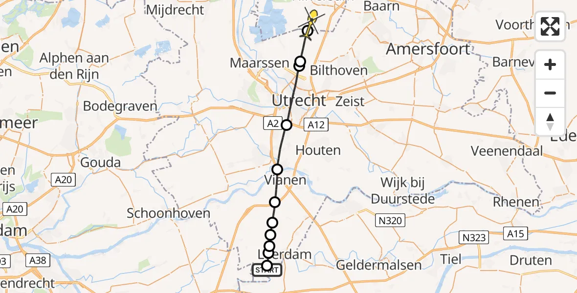 Routekaart van de vlucht: Lifeliner 1 naar Vliegveld Hilversum