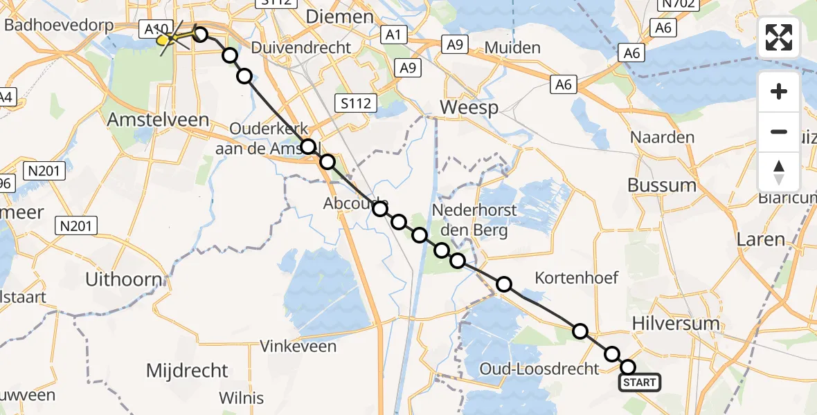 Routekaart van de vlucht: Lifeliner 1 naar VU Medisch Centrum Amsterdam