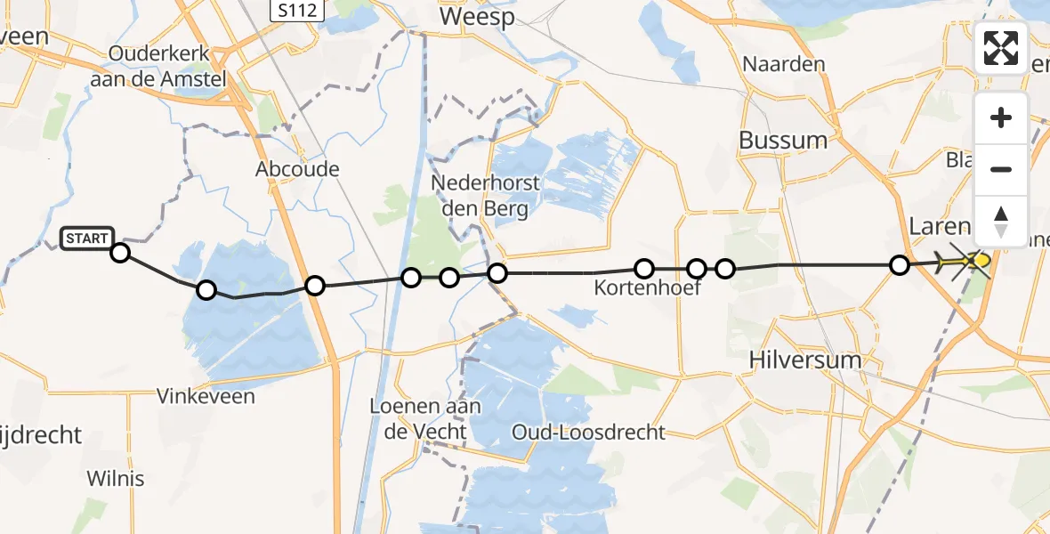 Routekaart van de vlucht: Politieheli naar Laren