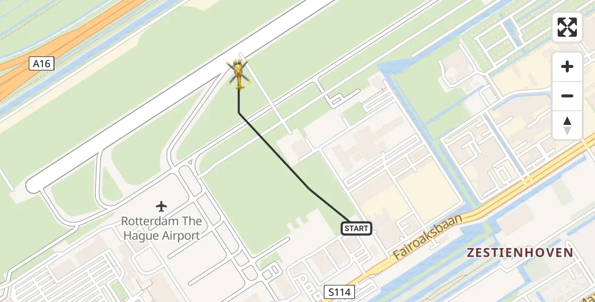 Vluchtroute Traumahelikopter Rotterdam The Hague Airport - Rotterdam The Hague Airport, 08 april 2023, 21:19