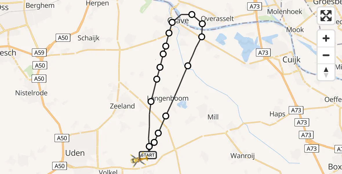 Vluchtroute Traumahelikopter Vliegbasis Volkel - Vliegbasis Volkel, 08 april 2023, 21:40