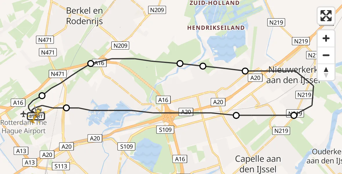 Vluchtroute Traumahelikopter Rotterdam The Hague Airport - Rotterdam The Hague Airport, 08 april 2023, 23:02